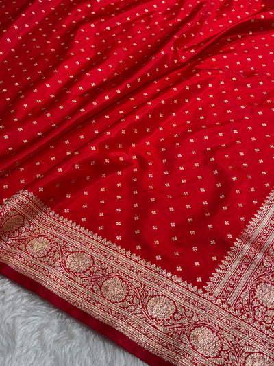 Banarasi Red Shades Booti Pattern Banarasi Satin Silk Saree SS53