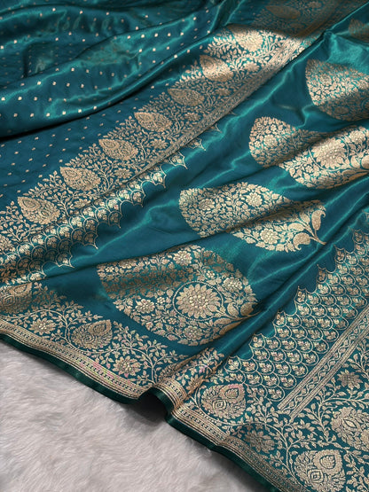 Ultra Light Weight Satin Silk Boota in Peacock Shades SS31