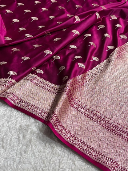 Wine Shades Banarasi Boota Pattern Floral Mashru Silk Saree