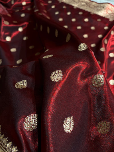 Maroon Shades Boota Pattern Banarasi Satin Silk Saree SS45
