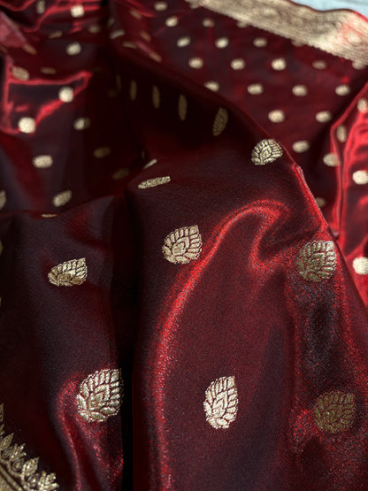 Maroon Shades Boota Pattern Banarasi Satin Silk Saree SS45