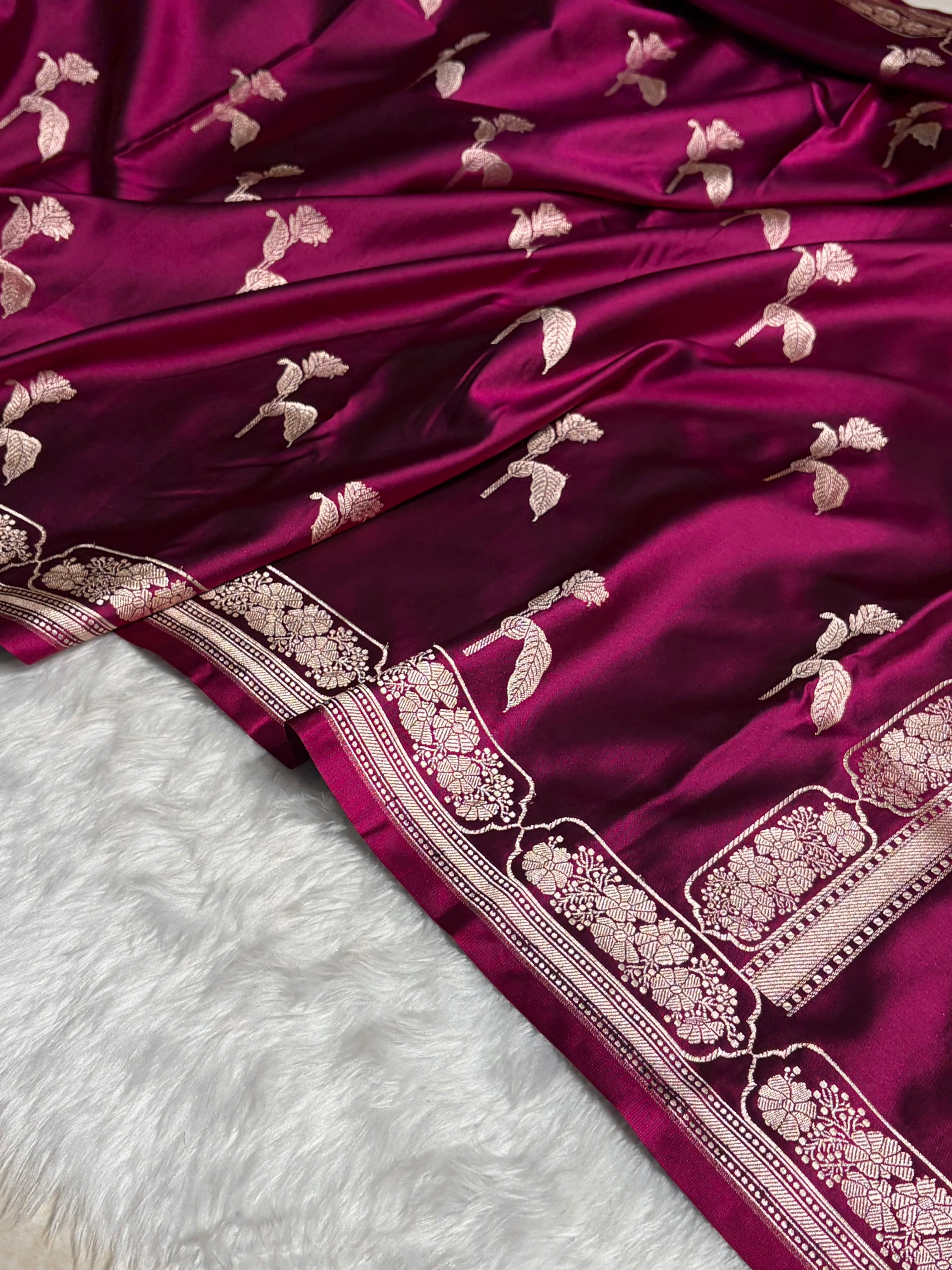 Wine Boota With Floral Border Mashru Silk Saree MSM-93
