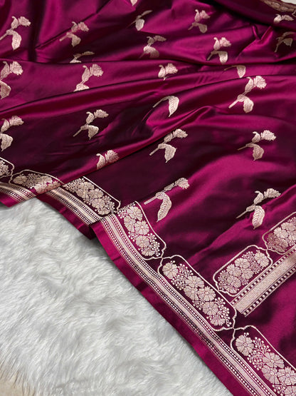 Wine Boota With Floral Border Mashru Silk Saree MSM-93