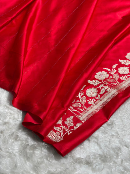 Banarasi Red Boota With Floral Border Mashru Silk Saree MSM-85