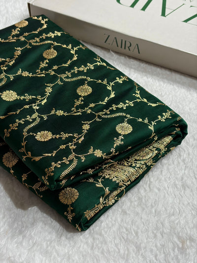 Banarasi Satin Katan Saree in Jaal Pattern Bottle Green Shades SK86