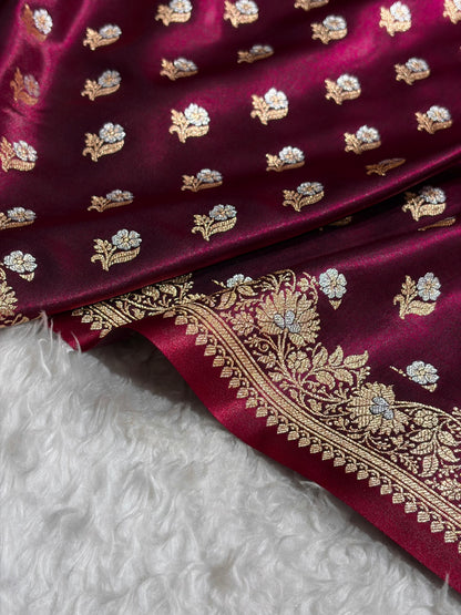 Banarasi Satin Silk Meena Boota in Wine Shades SS38