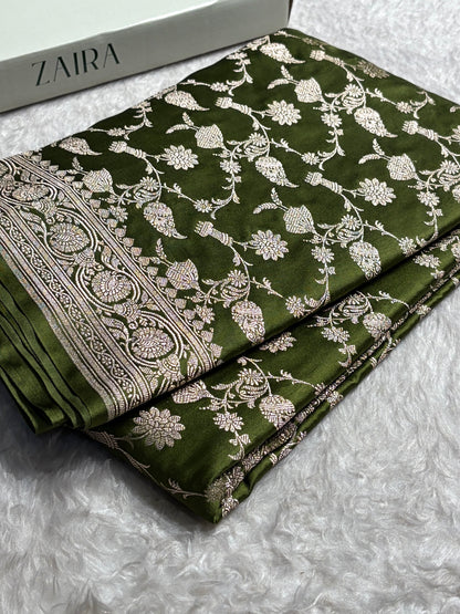 Mehendi Green Shades Jaal Mashru Silk Saree MS42