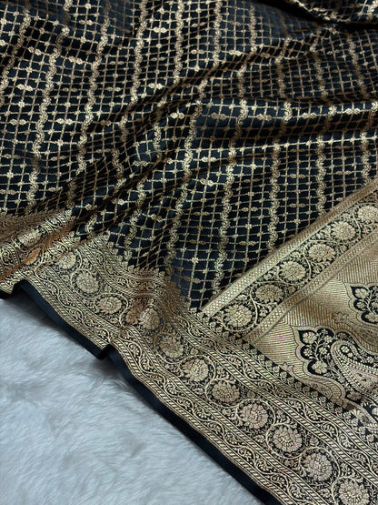 Black Banarasi Brocade Soft Katan Silk Saree SKB-01