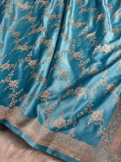 Sky Blue Minakari Jaal Mashru Silk Saree MCS08