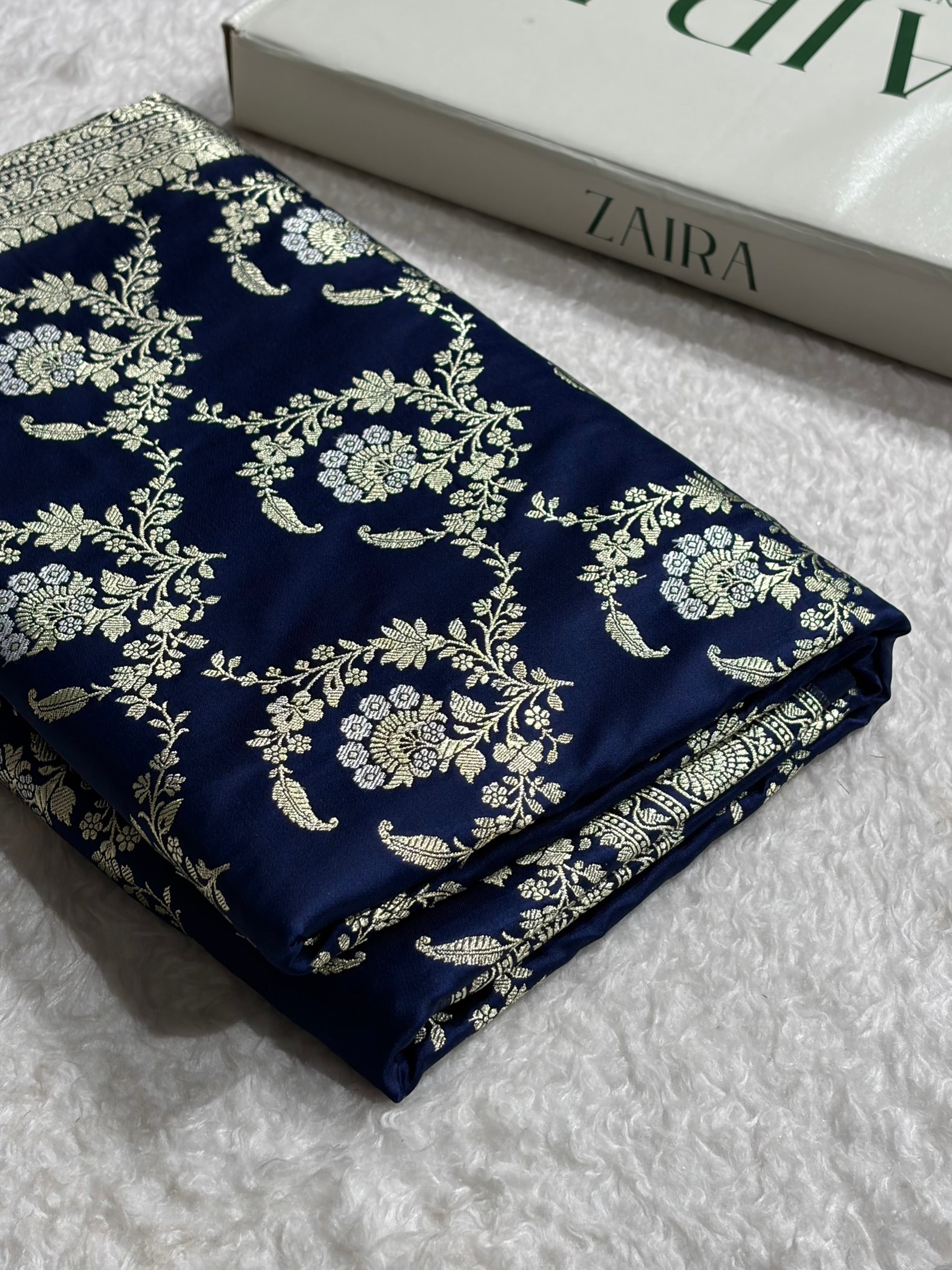 Banarasi Satin Katan Saree With Minakari Jaal Pattern in German Blue Shades SK126