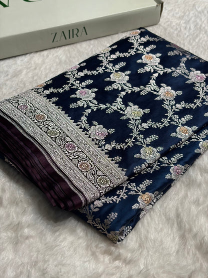 Purple Shades Banarasi Minakari Floral Jaal Mashru Silk Saree MS28