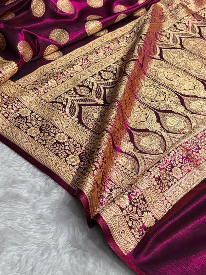 Wine Shades Banarasi Satin Silk Saree SS33