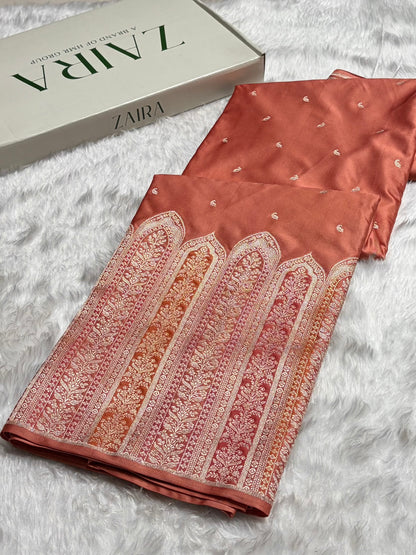 Skirt Border Light Peach Minakari Mashru Silk Saree MS13