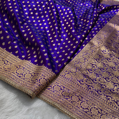 Purple Shades Satin Silk Banarasi Saree with Allover Booti Motifs  SSGP01