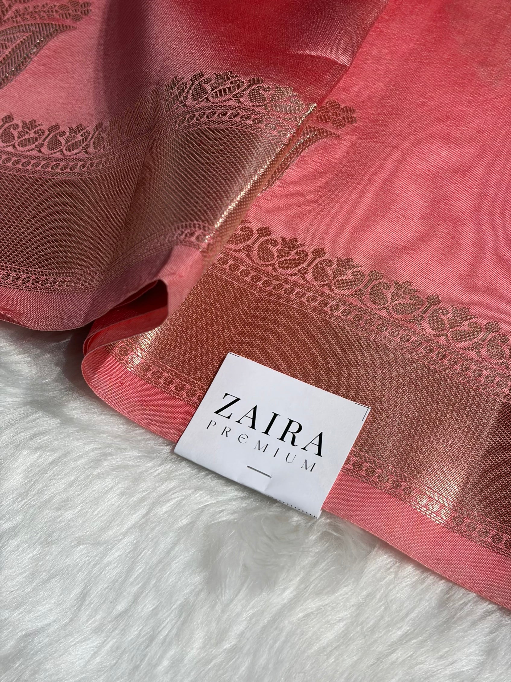 Baby Pink Banarasi Boota Pattern Pure Caramel Silk Saree CS-08