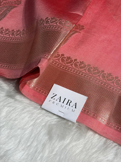 Baby Pink Banarasi Boota Pattern Pure Caramel Silk Saree CS-08
