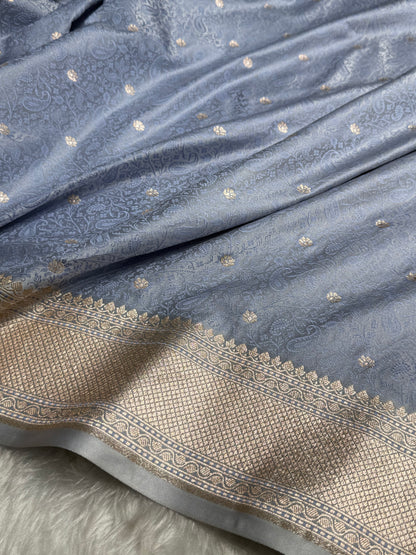 Light Nile Blue Shades Tanchoi Motif Mashru Silk Saree