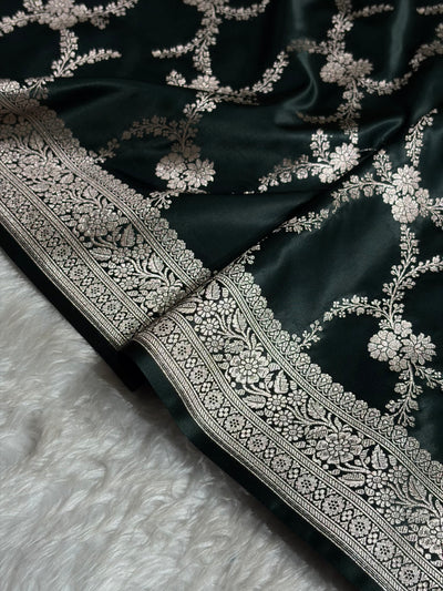 Black Shades Banarasi With Floral Border Mashru Silk Saree MSM-127