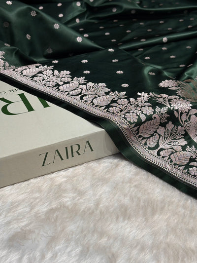 Bottle Green Shades Floral Boota With Floral Border Mashru Silk Saree MSM 79