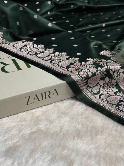 Bottle Green Shades Floral Boota With Floral Border Mashru Silk Saree MSM 79
