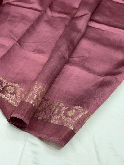Mauve Flower Booti Pure Caramel Silk Saree