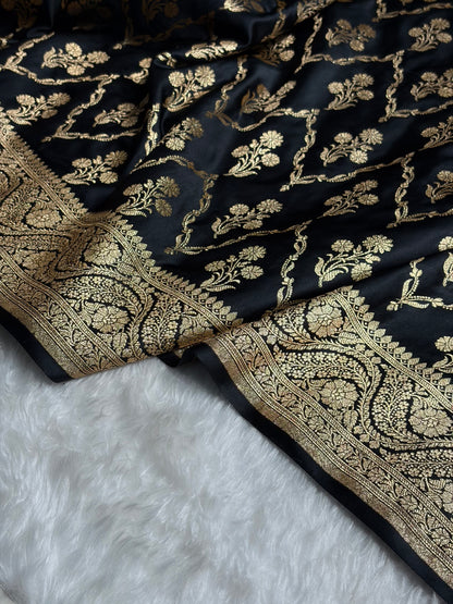 Black with Boota Pattern Satin Katan Silk Saree SK67