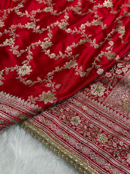 Red Mashru Silk with Ari and stone work with Gotta Patti