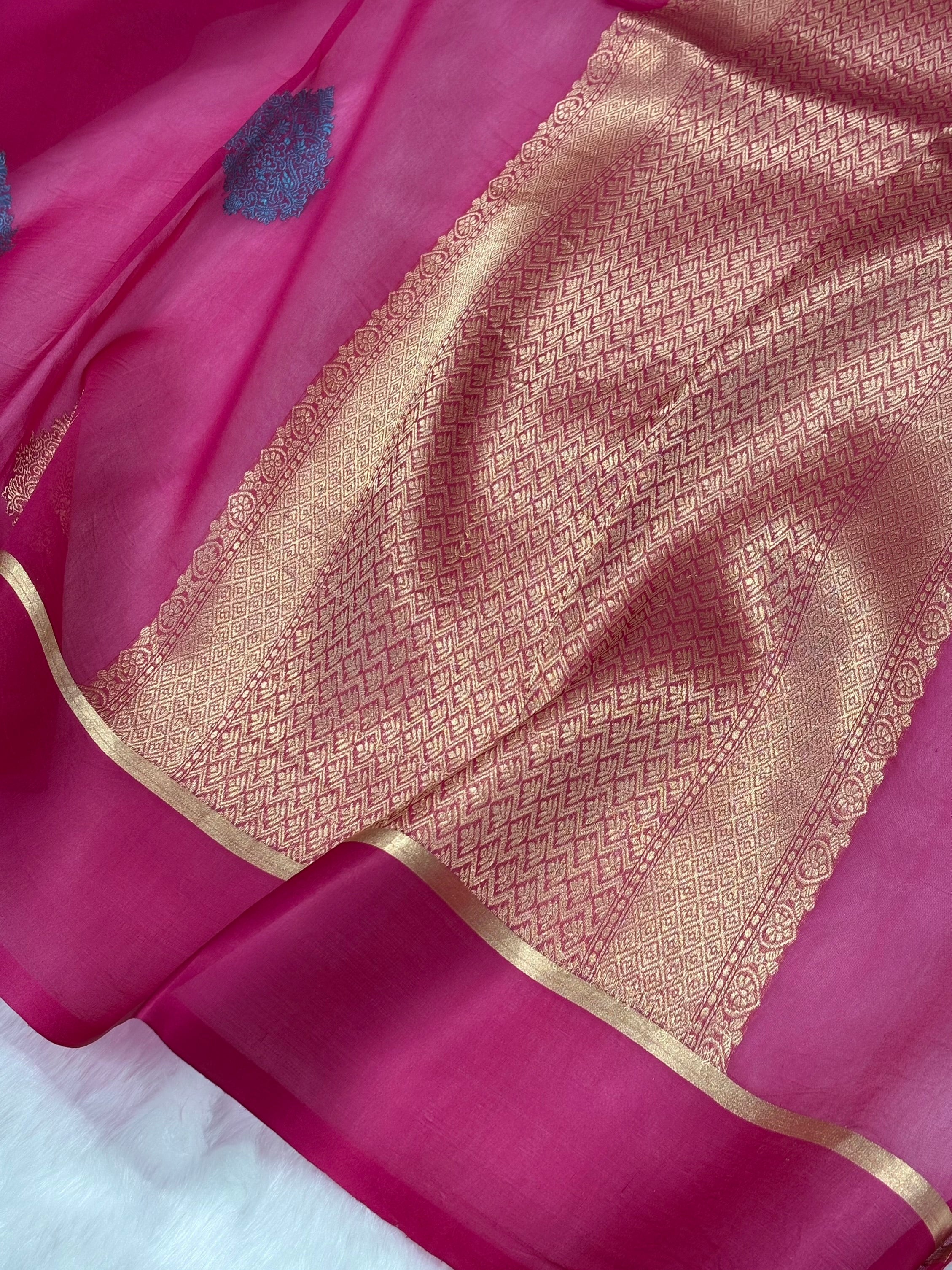 Pure Organza Rani Floral Banarasi Silk Saree PO-03