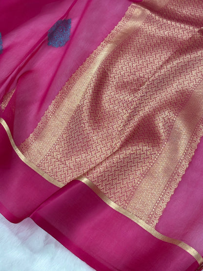 Pure Organza Rani Floral Banarasi Silk Saree PO-03