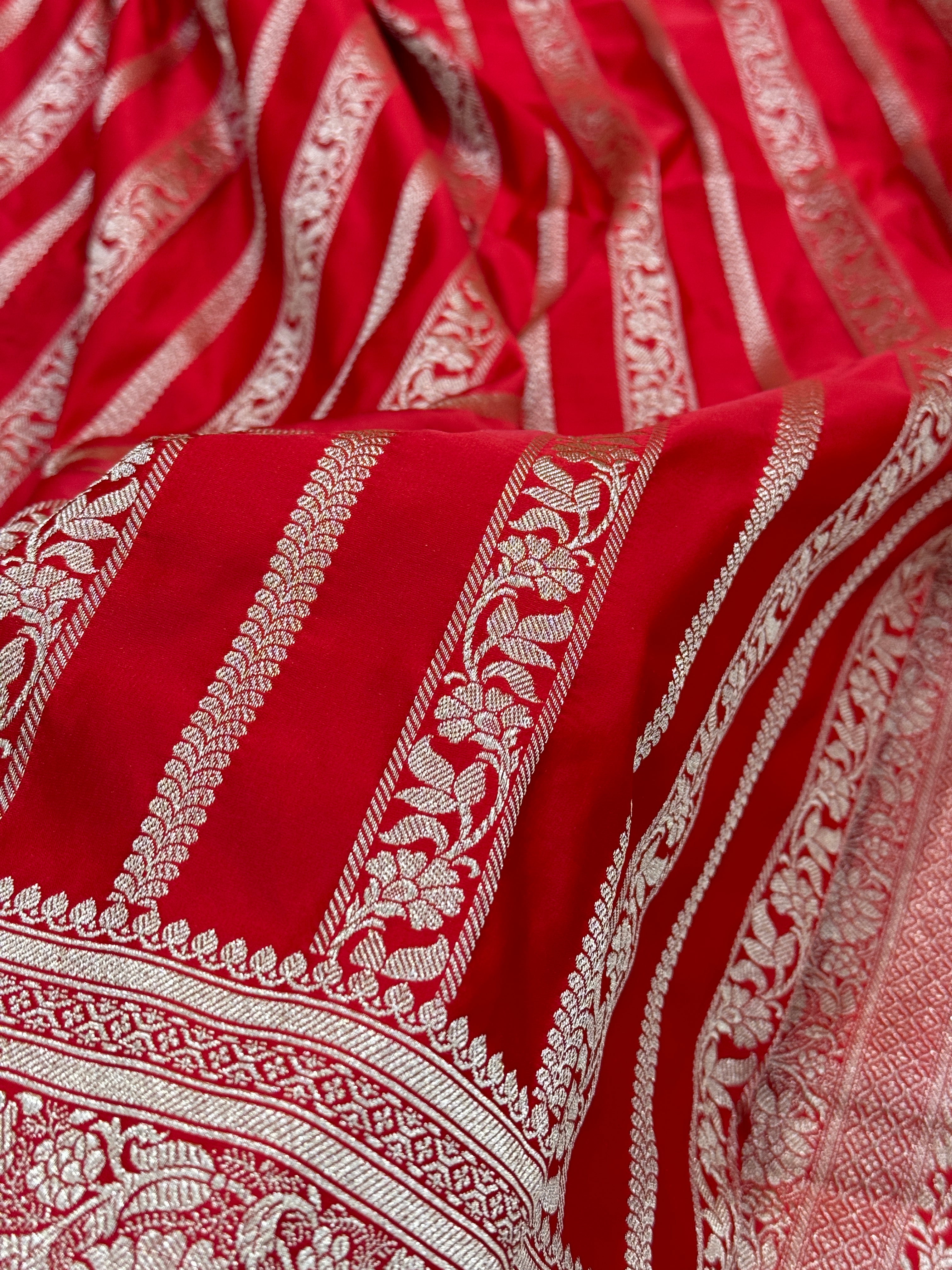 Blood Red Stripe Mashru Silk Saree