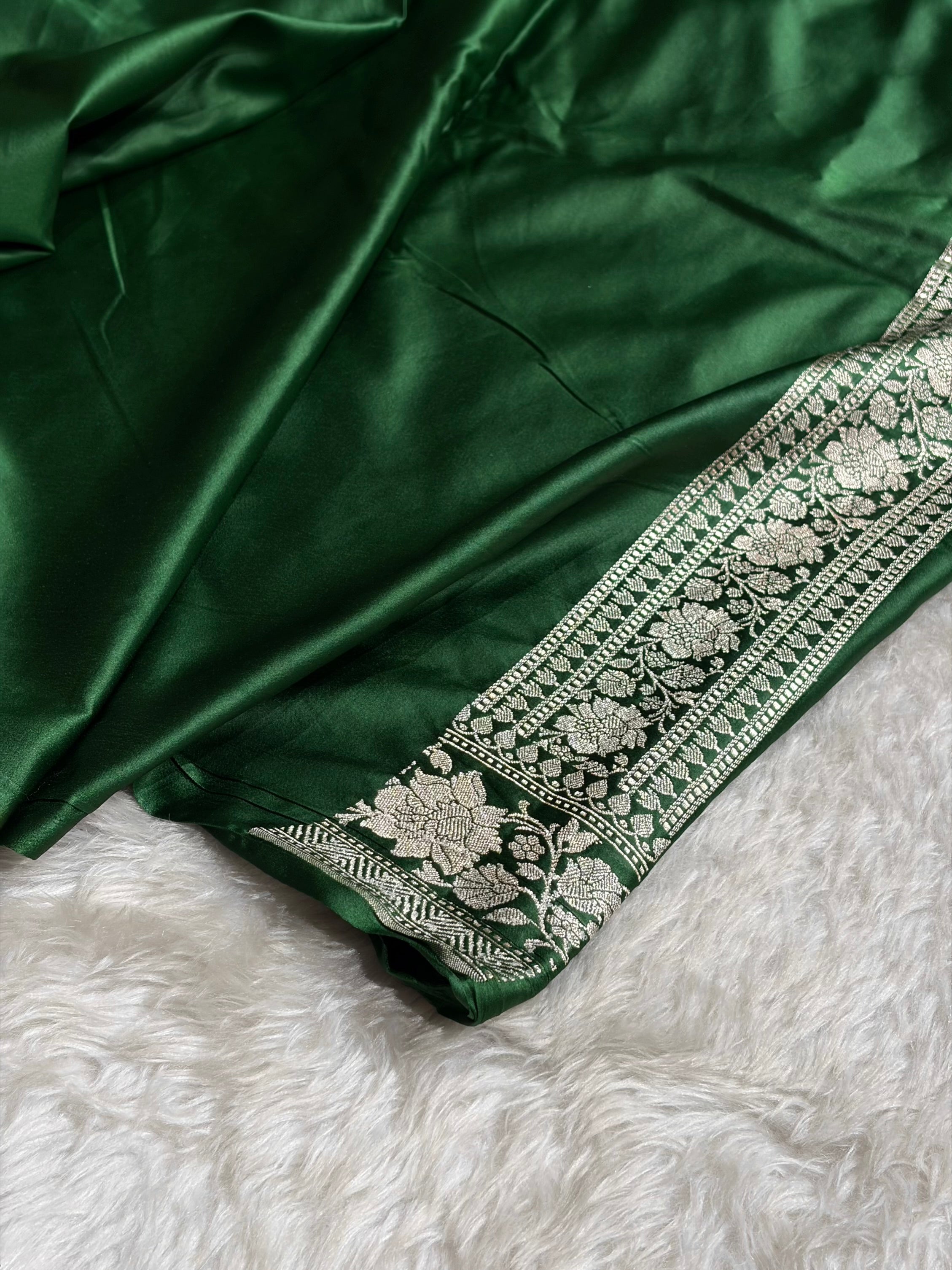 Bottle Green Shades Minkari Boota Mashru Silk Saree MCS24