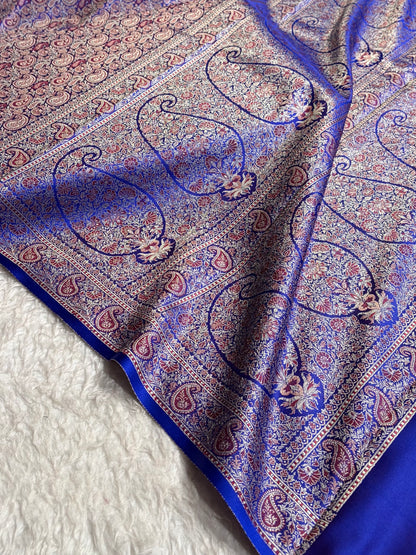 Royal Blue Jamawar Tanchoi Jaal Katan Silk Saree SKTM-22