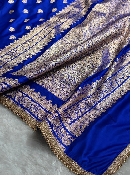 Royal Blue Booti Pattern With Gotta Patti Work Satin Katan Silk Saree SKGP49