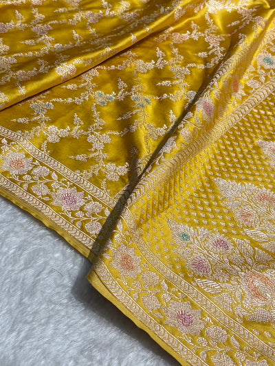Banarasi Mustard Jaal With Minakari Pattern Mashru Silk Saree MCS56