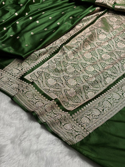 Banarasi Bottle Green Booti Mashru Silk Saree MS10