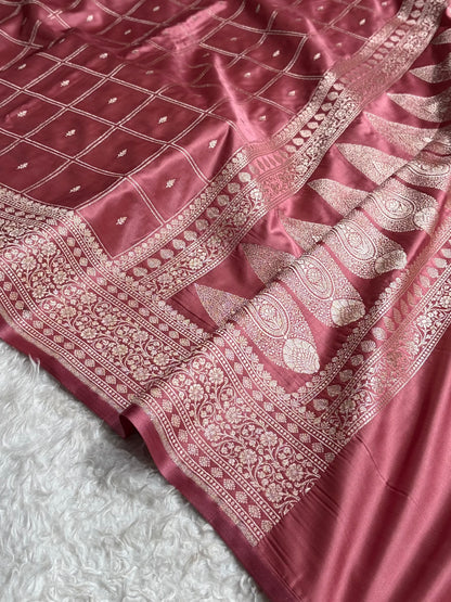 Peach Shades Banarasi With Floral Border Mashru Silk Saree MSM-124