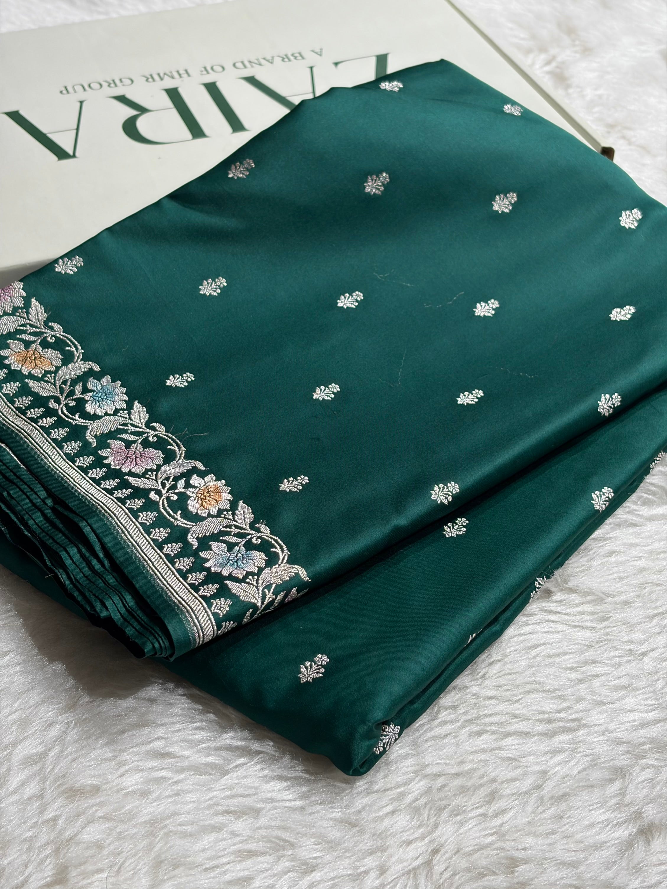 Banarasi Dark Rama Shades Minakari Floral Mashru Silk Saree MS88