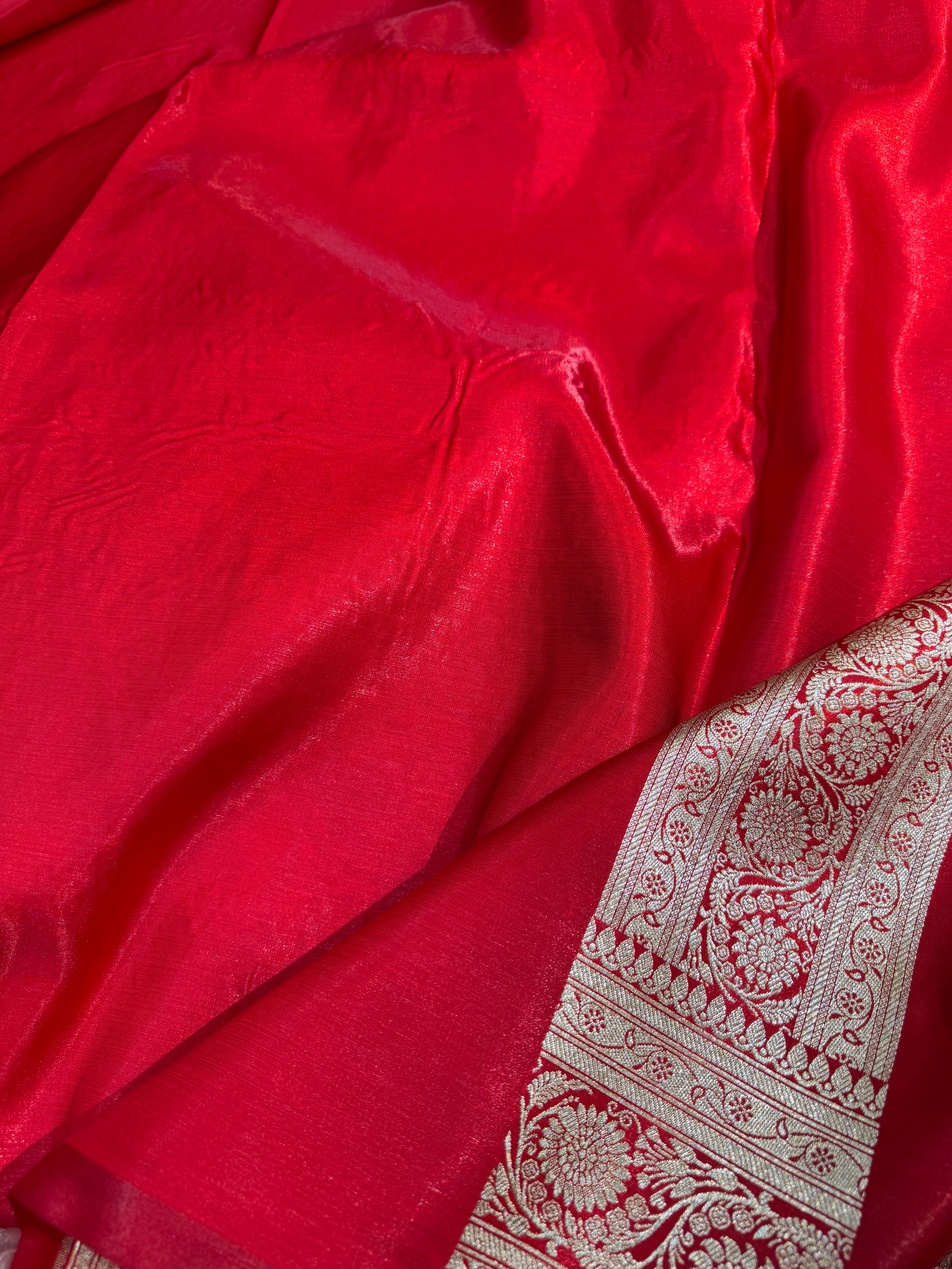 Ultra Light Weight Satin Silk Jaal in RED Shades