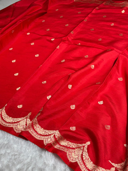 Red Shades Boota Handwoven Pure Katan Raw Mango Silk RM-19