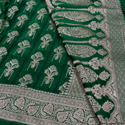 Bottle Green Tanchoi Meena Mashru Silk Saree