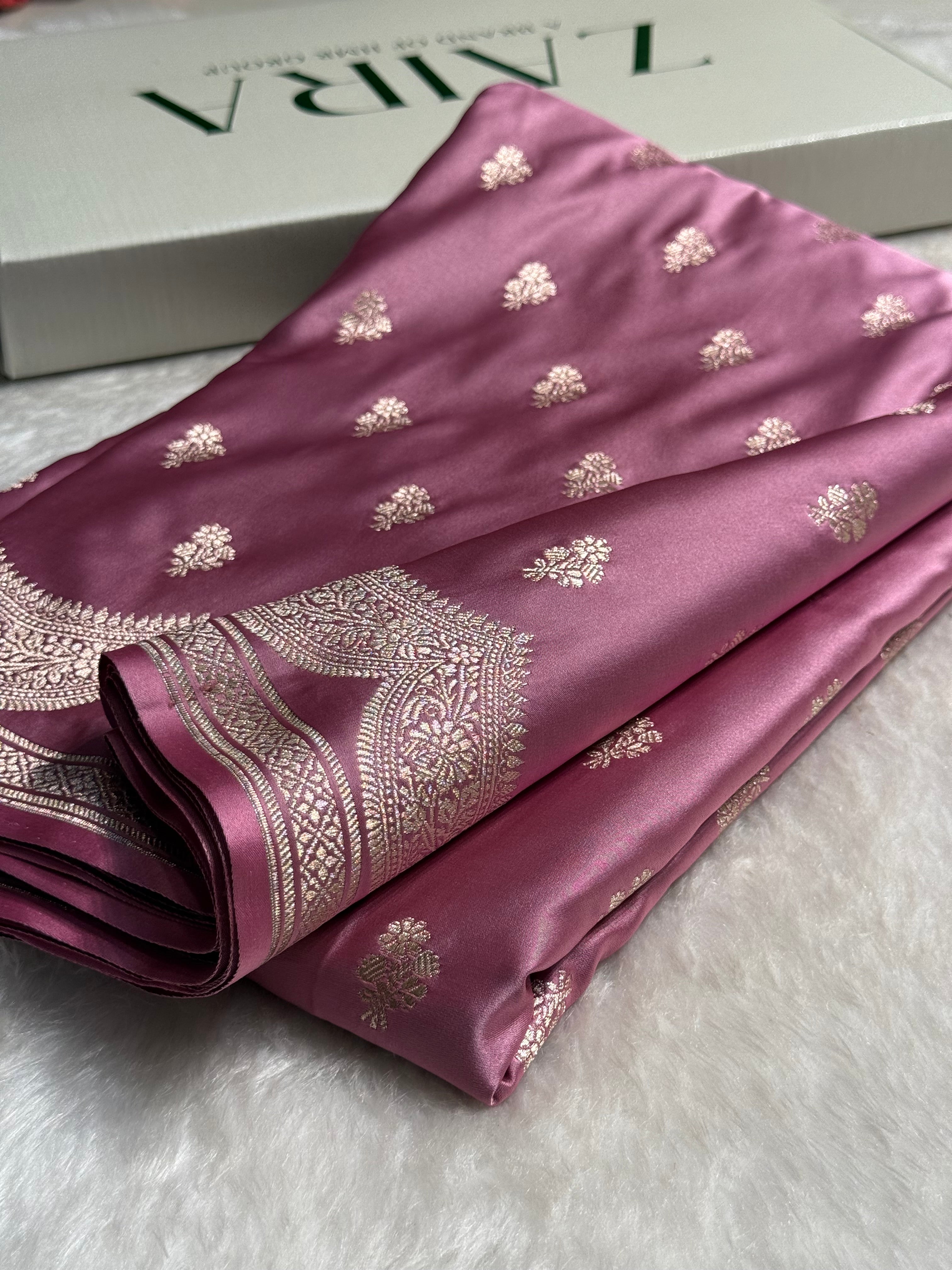 Mauve Pink Scallop Booti Mashru Silk Banarasi Saree MSS-12