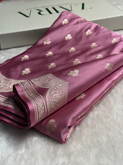 Mauve Pink Scallop Booti Mashru Silk Banarasi Saree MSS-12