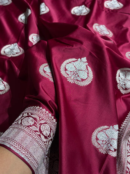 Garnet Shades Minakari Boota Mashru Silk Saree MS35