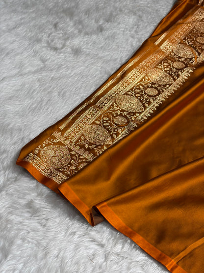 Banarasi Satin Katan Saree With Boota in Rust Shades SK98