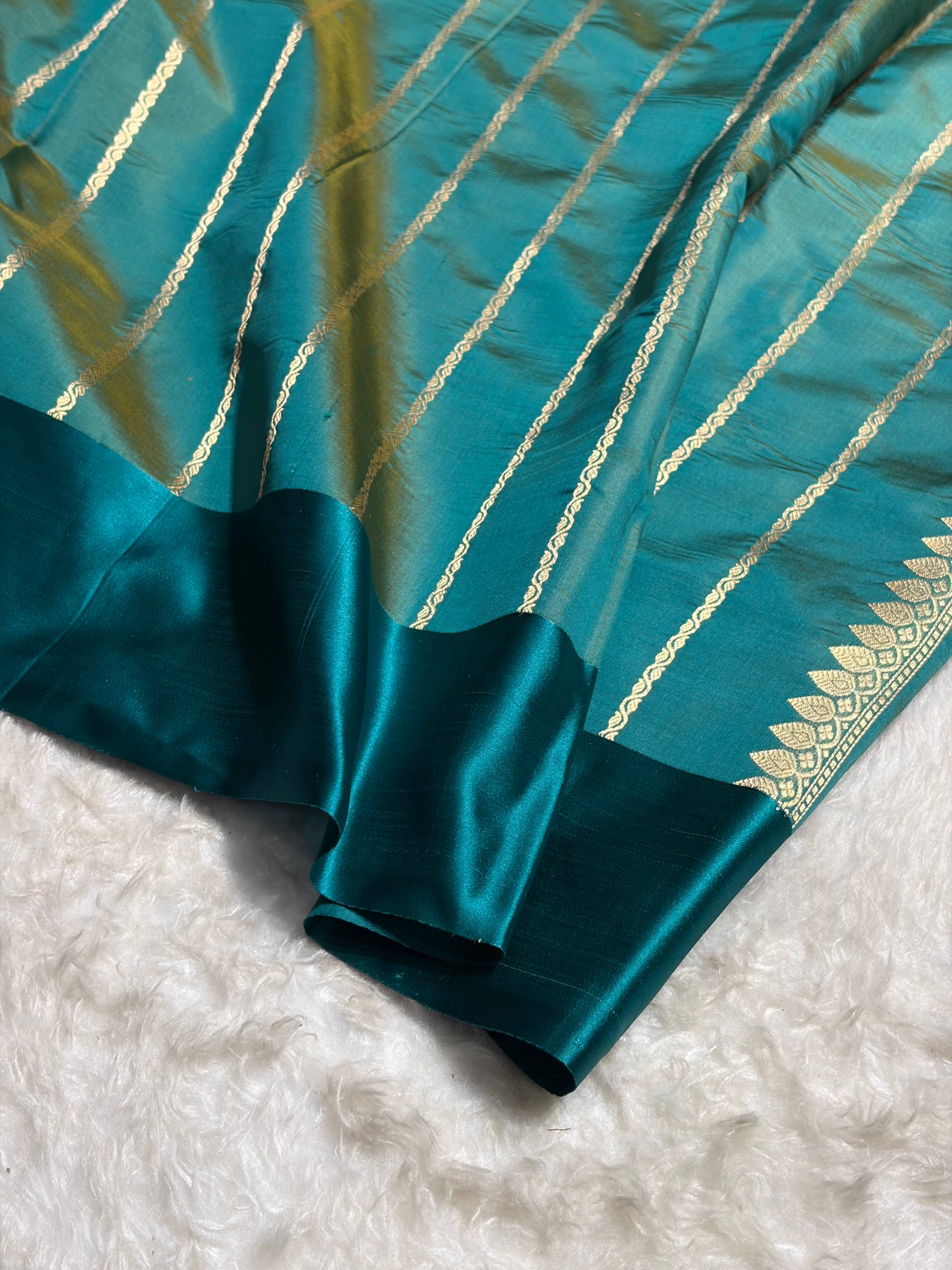 Contrast Pure Banarasi Organza Orange With Rama Floral Banarasi Silk Saree PO-13