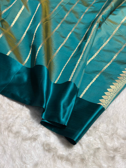 Contrast Pure Banarasi Organza Orange With Rama Floral Banarasi Silk Saree PO-13