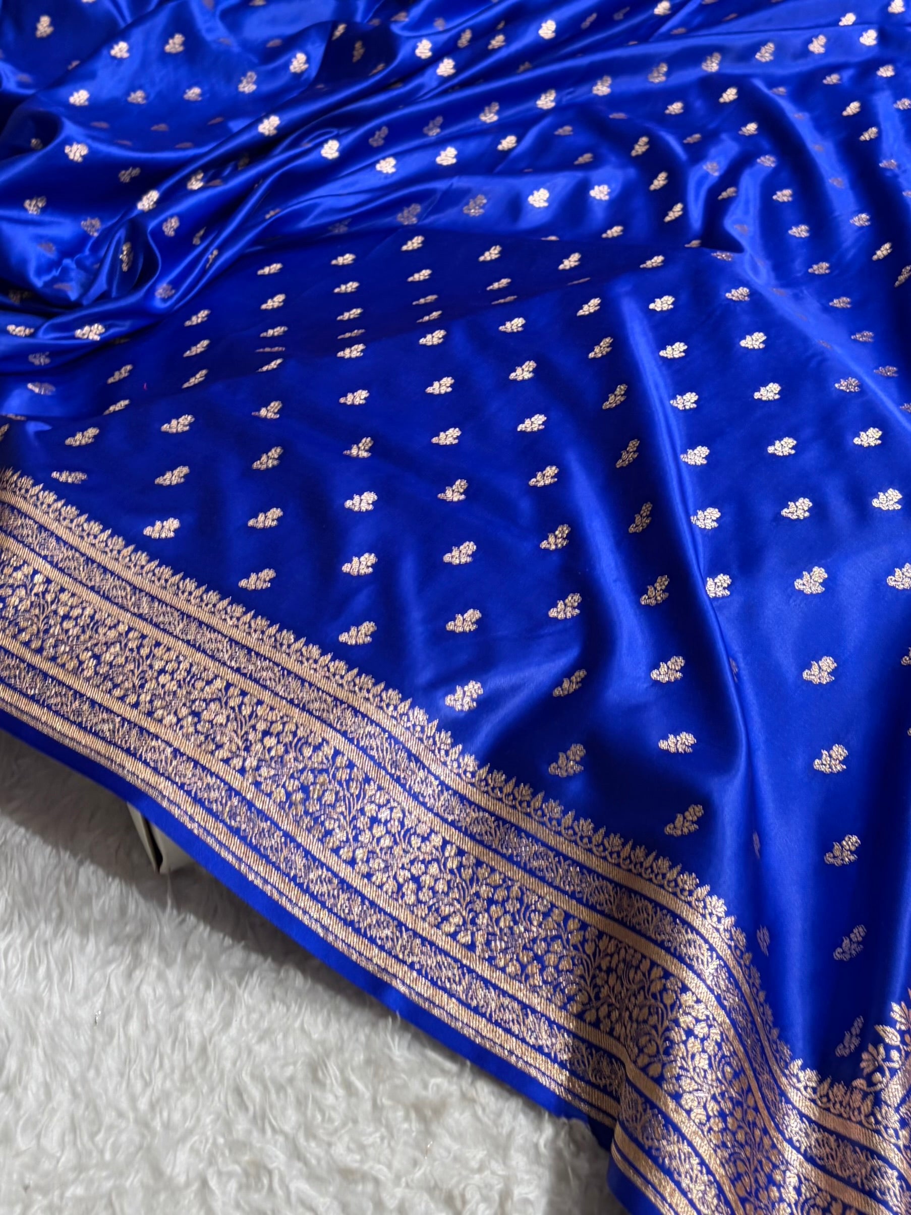 Banarasi Satin Katan Saree With Boota in Royal Blue Shades SK89