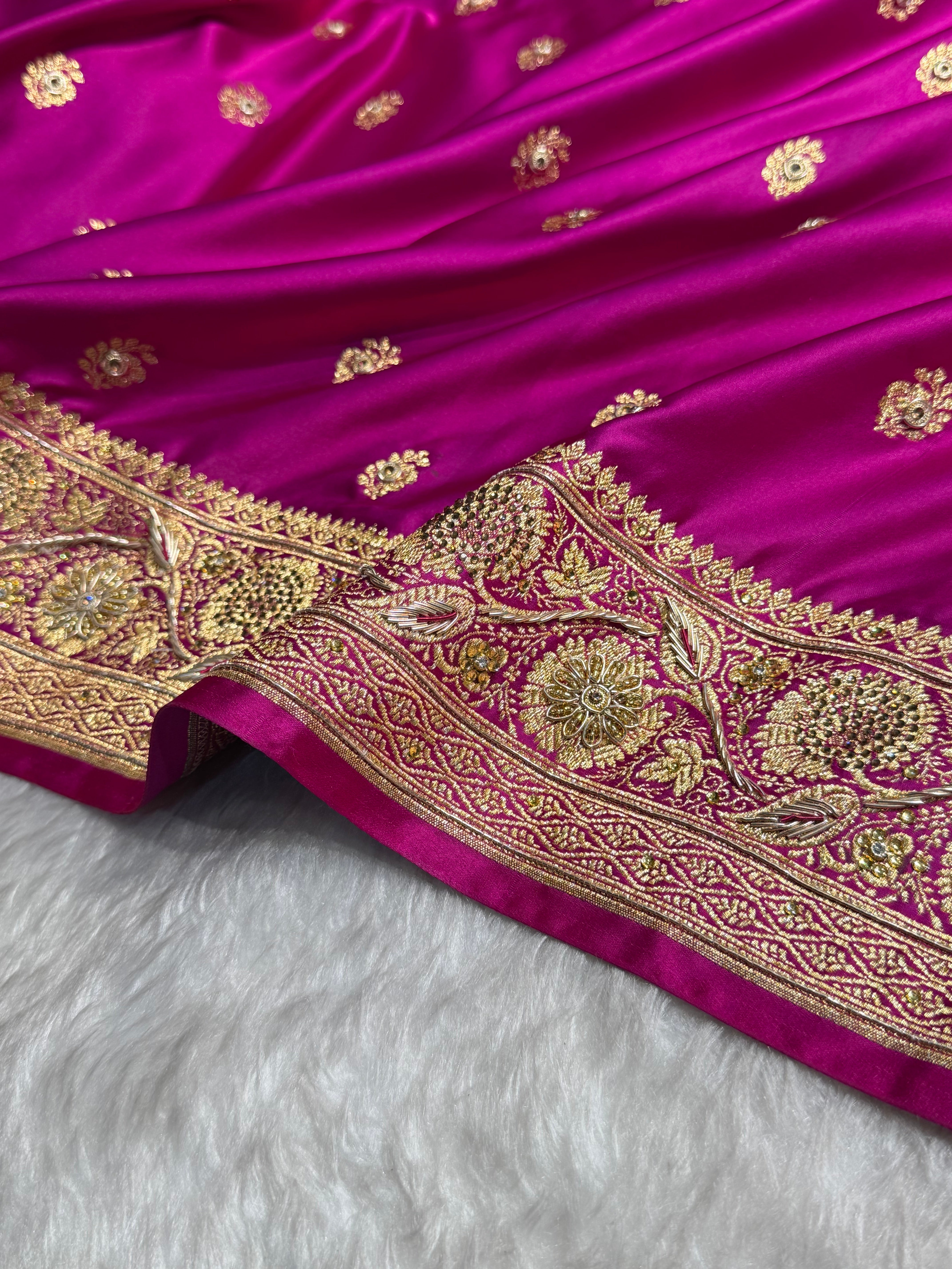 Banarasi Magenta Work Pattern Satin Katan Silk Saree BSK72