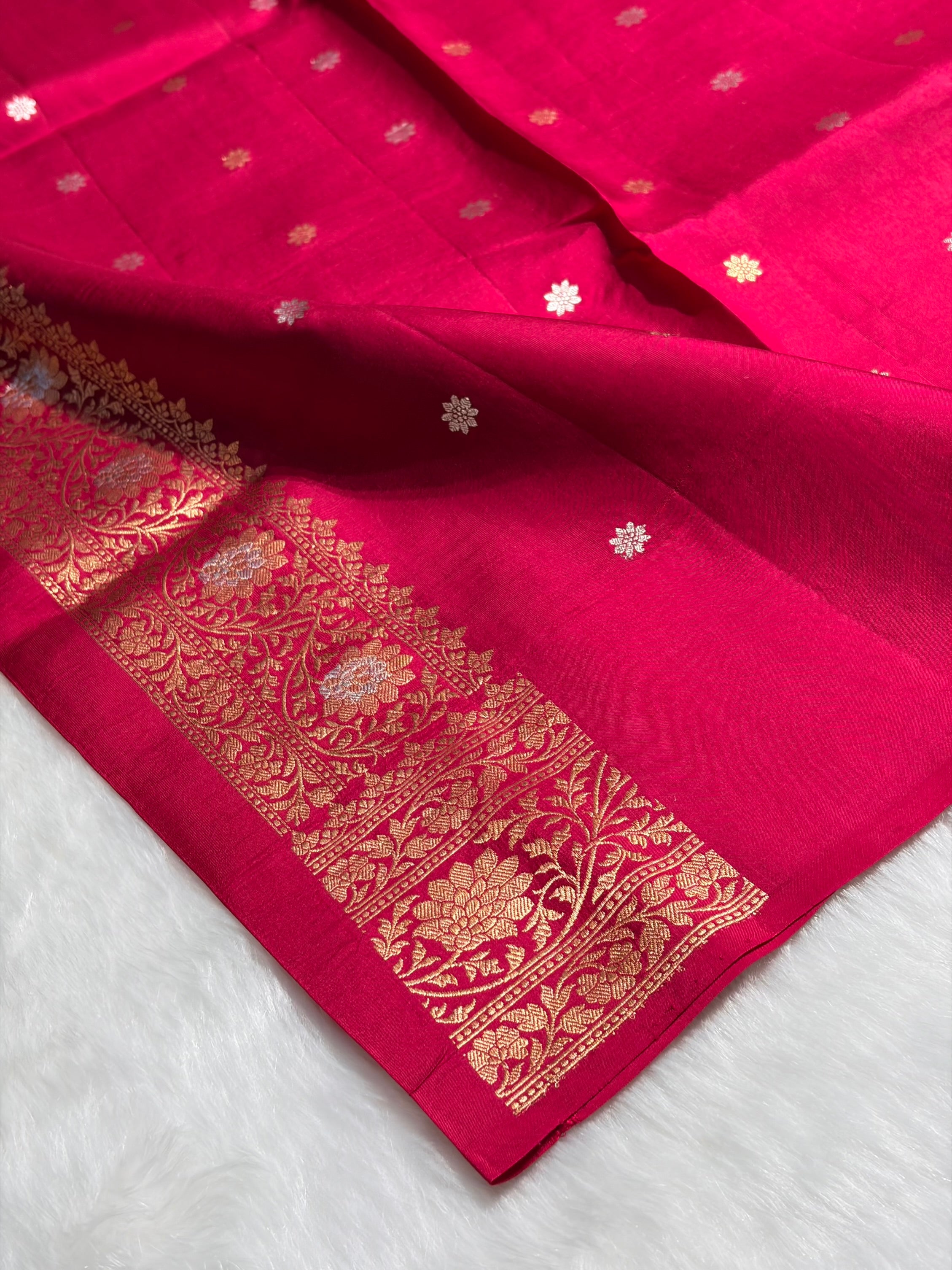 Ruby Pink Shades Boota Handwoven Pure Katan Raw Mango Silk RM-18