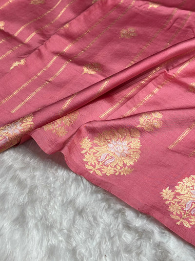 Strawberry Shades Banarasi Handwoven Pure Paper Katan Silk  RM-66